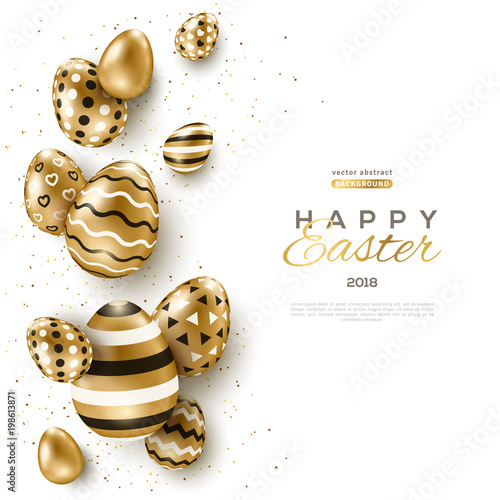 Easter vertical border with gold eggs