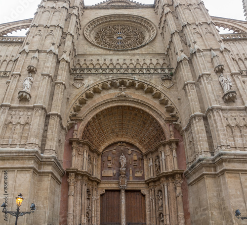 Gothic facade Cathedral Basilica Santa Maria of Palma de Mallorca La Seu Spain