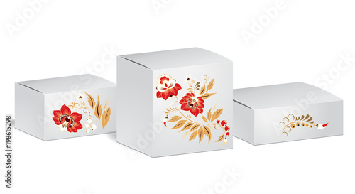 cardboard package with flowers bouquet. mock up, template. stock vector