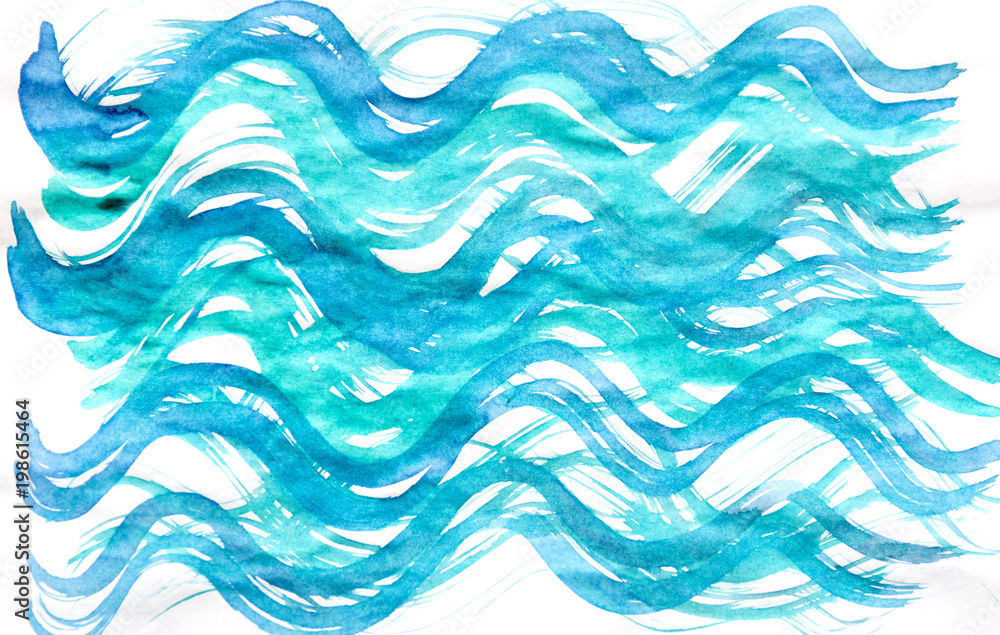 Fototapeta premium Watercolor hand drawn blue texture isolated on white background.