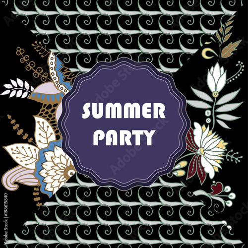stock vector spring floral pattern with word Summer. patchwork design. banner or card template