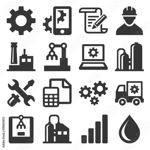 Manufacturing and Engineering Icons Set. Vector