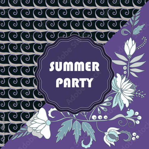 stock vector spring floral pattern with word Summer. patchwork design. banner or card template