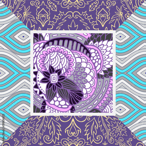 abstract seamless patchwork tile with floral ornament.arabic or orient pattern. vintage style
