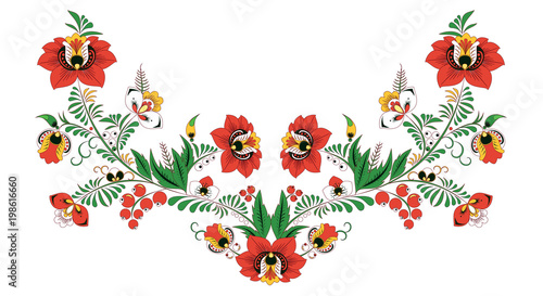 stock vector flowers and leaf ornament. oriental or russian pattern.necklace embroidery design