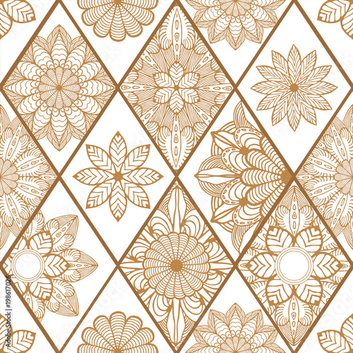 abstract seamless patchwork tile with floral ornament.arabic or orient pattern. vintage style