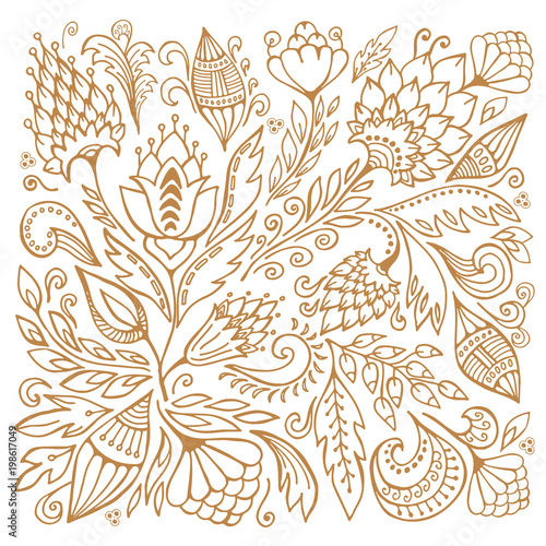 stock vector abstract  flower and leaf, doodle ornament. botanic background. template for card. banner