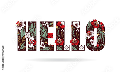 stock vector spring floral pattern with word Hello. banner or card template