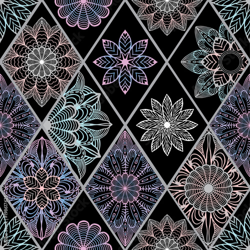abstract seamless patchwork tile with floral ornament.arabic or orient pattern. vintage style