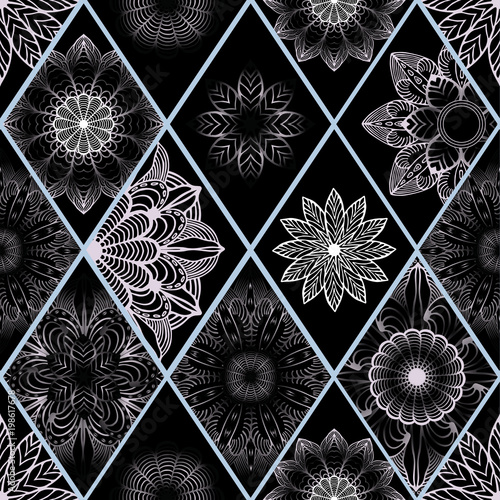 abstract seamless patchwork tile with floral ornament.arabic or orient pattern. vintage style