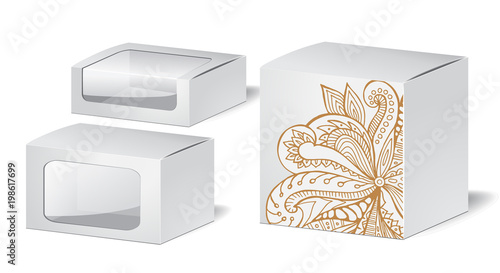 cardboard package with flowers bouquet. mock up, template. stock vector