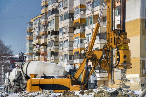 Giant rotary drilling machine on a street construction site in Bulgaria photo