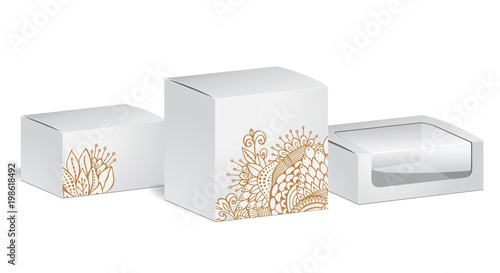 cardboard package with flowers bouquet. mock up, template. stock vector