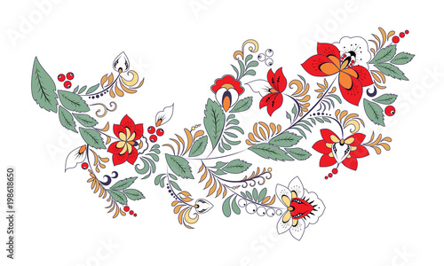 stock vector abstract  flowers and waves, doodle floral bouquet. oriental or arabic, russia textile design. template for card. banner. botanic set