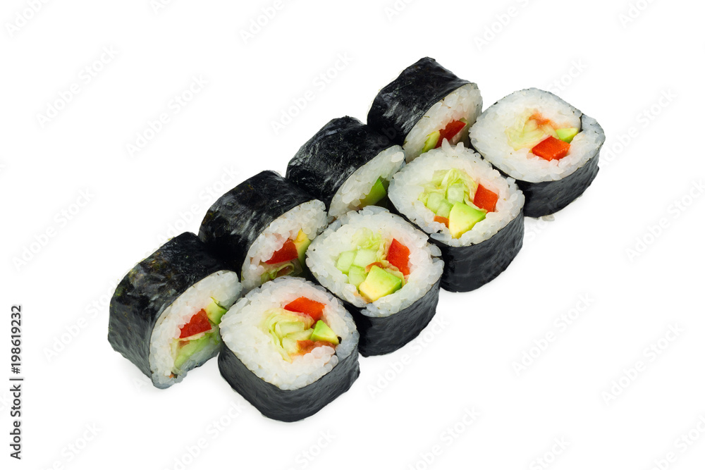 Asian cuisine. Japanese cuisine. Sushi rolls on a white background Asian cuisine. Japanese cuisine. Sushi rolls on a white background