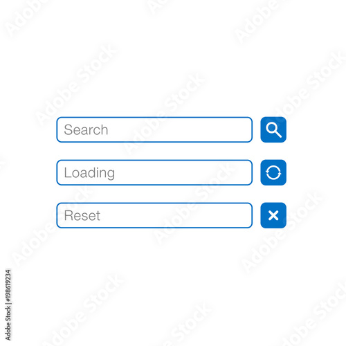 Simple Flat Minimalist Search Button in Rounded Rectangle and magnifying Glass with Reset and loading Button