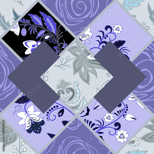 abstract seamless patchwork tile with floral ornament.arabic or orient pattern. vintage style