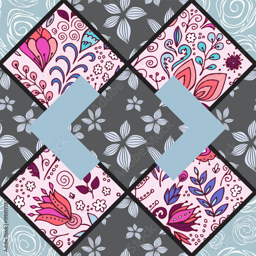 abstract seamless patchwork tile with floral ornament.arabic or orient pattern. vintage style