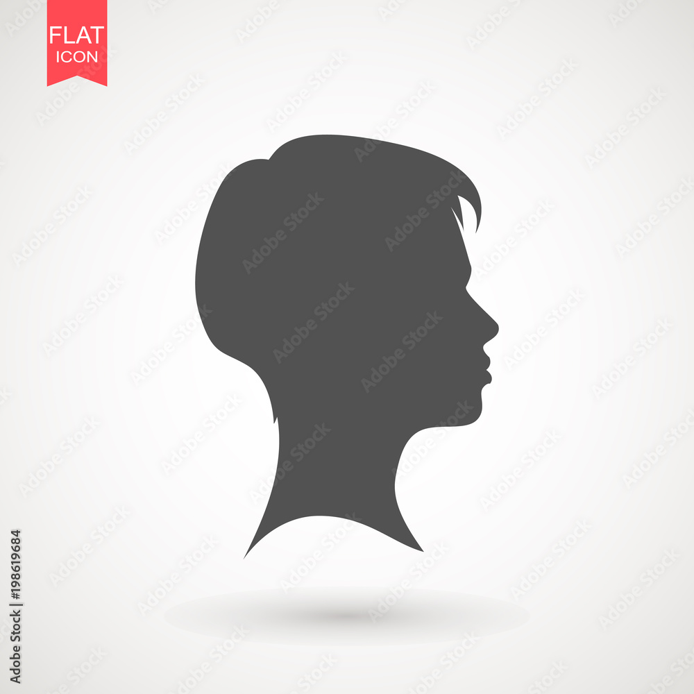 Young woman head vector silhouette isolated on white background . Portrait of woman in profile , isolated silhouette - vector illustration