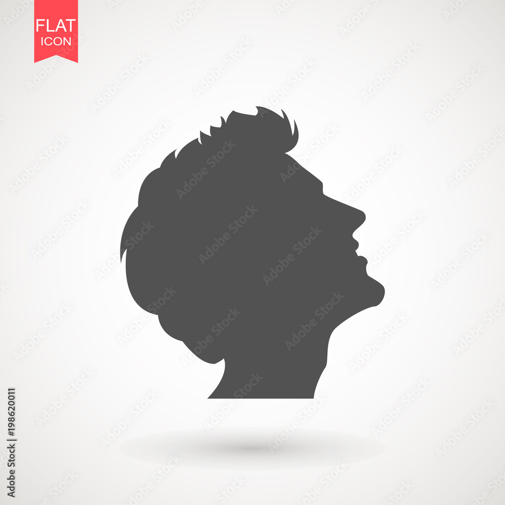 Young man head vector silhouette isolated on white background . Portrait of men in profile , isolated silhouette - vector illustration