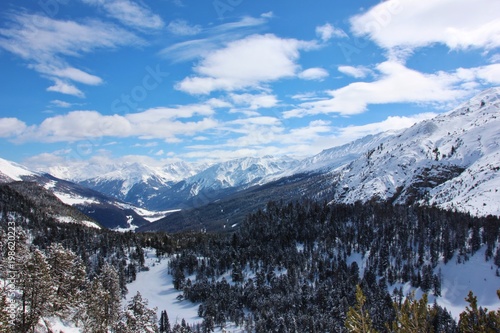 Winter alpine landscape in Val Mustair, Switzerland (Ofenpass)