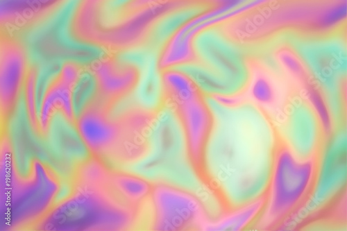 Defocused iridescent background of slightly twisted smooth holographic paper.