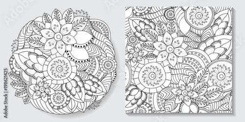 stock vector hand draw set of flower background and seamless pattern. seamless botanic texture