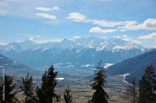 Aerial view of Val Venosta  Malles  italian alps. Alto Adige  South Tyrol   Italy