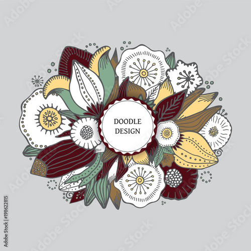 stock vector abstract hand draw flower and wave, doodle bouquet. oriental or arabic, russia textile design. template for card. banner