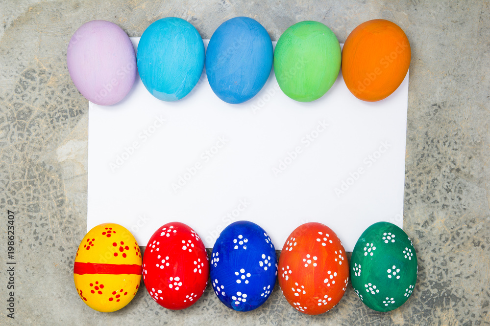 Obraz premium Painted Easter eggs put on the Polished floor ,easter day