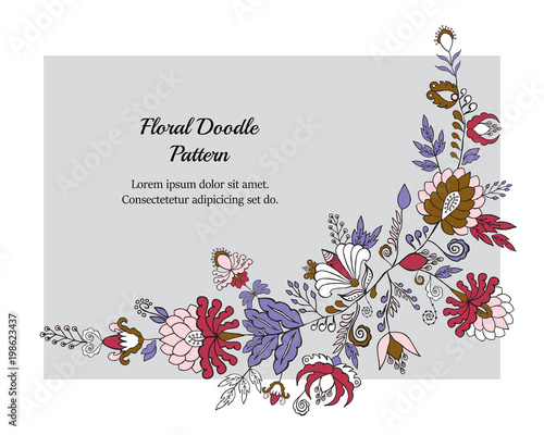 stock vector abstract hand draw flower and wave, doodle bouquet. oriental or arabic, russia textile design. template for card. banner