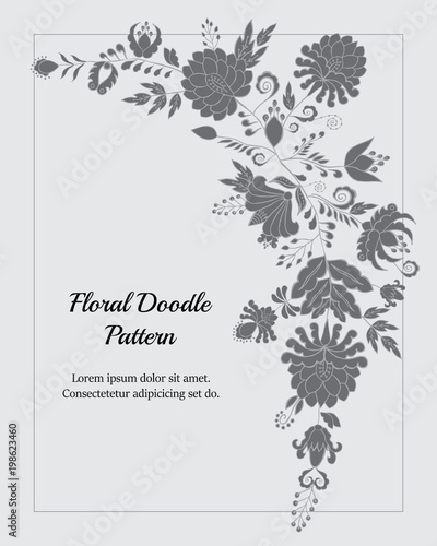 stock vector abstract hand draw flower and wave, doodle bouquet. oriental or arabic, russia textile design. template for card. banner