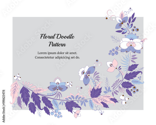 stock vector abstract hand draw flower and wave, doodle bouquet. oriental or arabic, russia textile design. template for card. banner