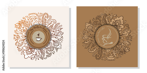 stock vector floral coffee label for restaurant and cafe