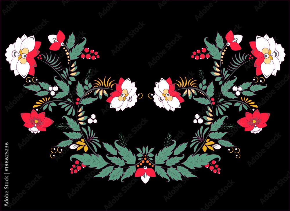 stock vector abstract hand draw flower and wave, doodle bouquet. oriental or arabic, russia textile design. template for card. banner stock vector abstract hand draw flower and wave, doodle bouquet. oriental or arabic, russia textile design. template for card. banner