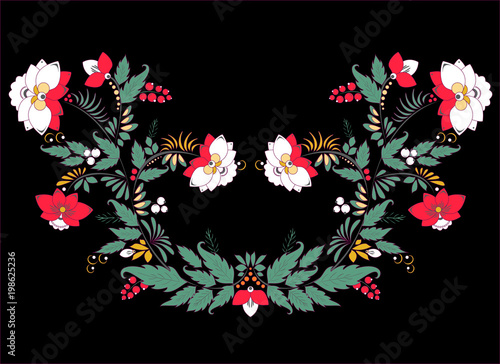 stock vector abstract hand draw flower and wave, doodle bouquet. oriental or arabic, russia textile design. template for card. banner