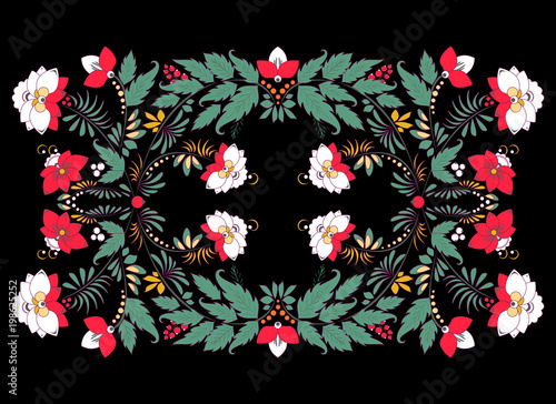stock vector abstract hand draw flower and wave, doodle bouquet. oriental or arabic, russia textile design. template for card. banner