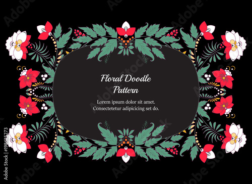 stock vector abstract hand draw flower and wave, doodle bouquet. oriental or arabic, russia textile design. template for card. banner