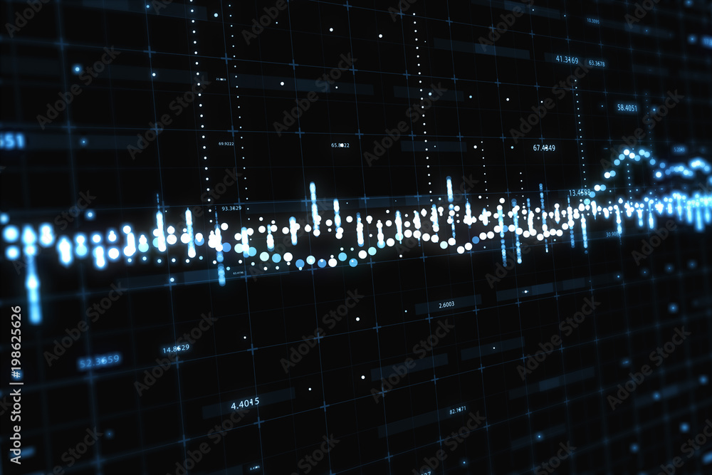 Abstract background with floating graph flowing counters of numbers and ...