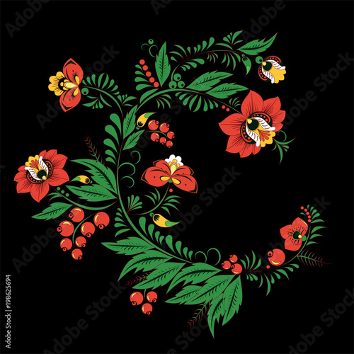 stock vector abstract  flower and wave, doodle bouquet. oriental or arabic, russia textile design. template for card. banner