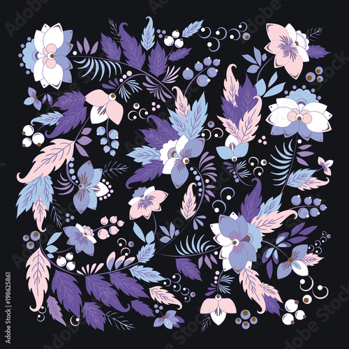 stock vector abstract  flower and leaf, doodle ornament. botanic background. template for card. banner