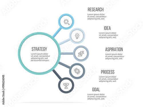 Business infographic. Organization chart with 5 options. Vector template.