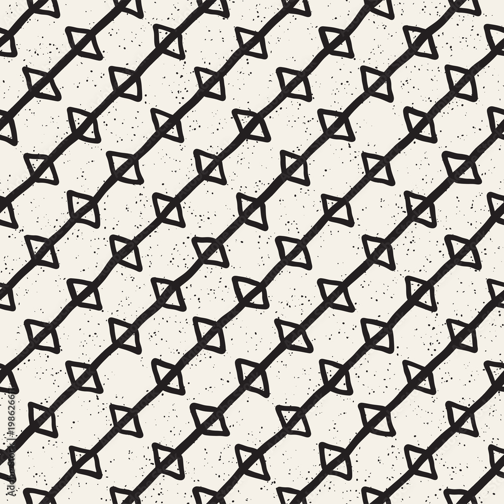Hand drawn lines seamless grungy pattern. Abstract geometric repeating texture in black and white.