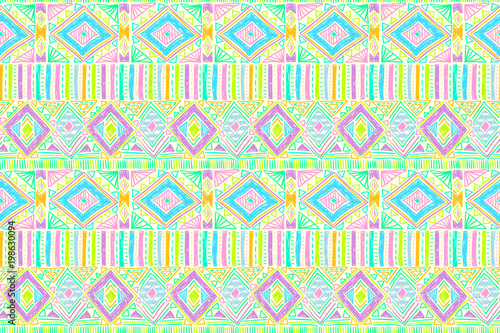 Fabric pattern. Tribal ornament. Ethnic style. Embroidery effect illustration. Mexican fabric. Brazilian textile. Vector pattern for fashion design, interior or printed products.