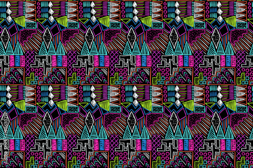 Fabric pattern. Tribal ornament. Ethnic style. Embroidery effect illustration. Mexican fabric. Brazilian textile. Vector pattern for fashion design, interior or printed products.