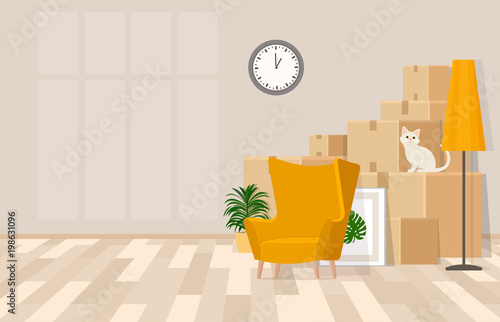 Room in the process of moving. Vector illustration.