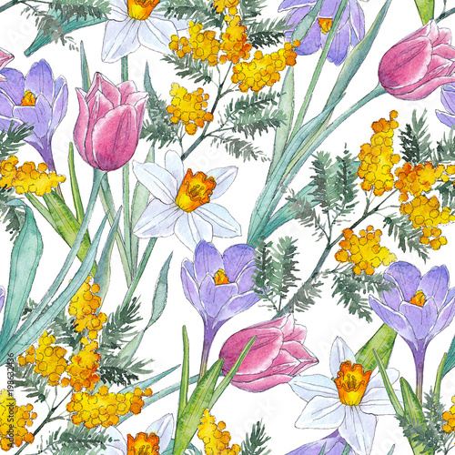 Obraz na płótnie Akwarela pociągany ręcznie tekstura (wzór) z wiosna kwiatami na białym tle