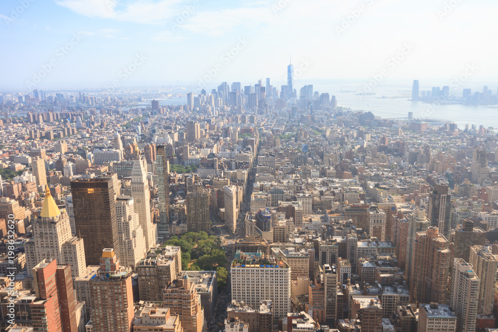 Panoramic view of Midtown and Lower Manhattan as seen from the Empire State Building observation deck