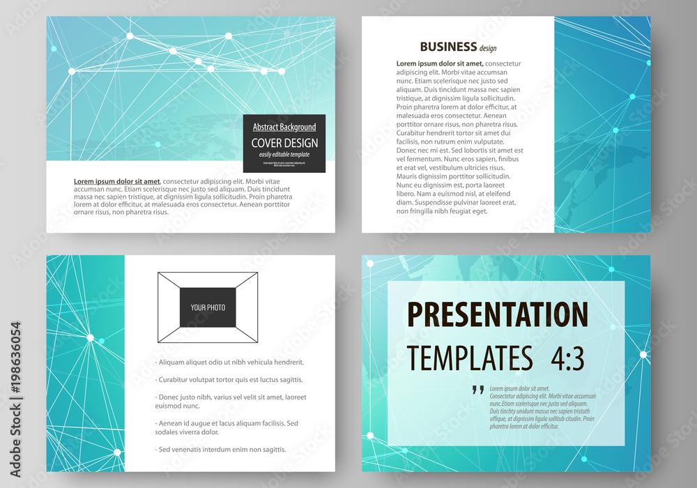 The minimalistic abstract vector illustration of the editable layout of the presentation slides design business templates. Chemistry pattern. Molecule structure. Medical, science background.