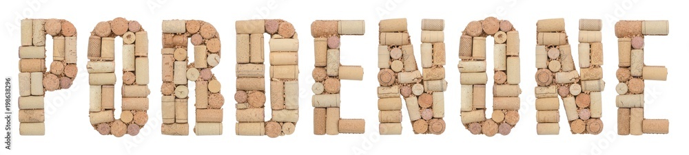 Italian province Pordenone made of wine corks Isolated on white background